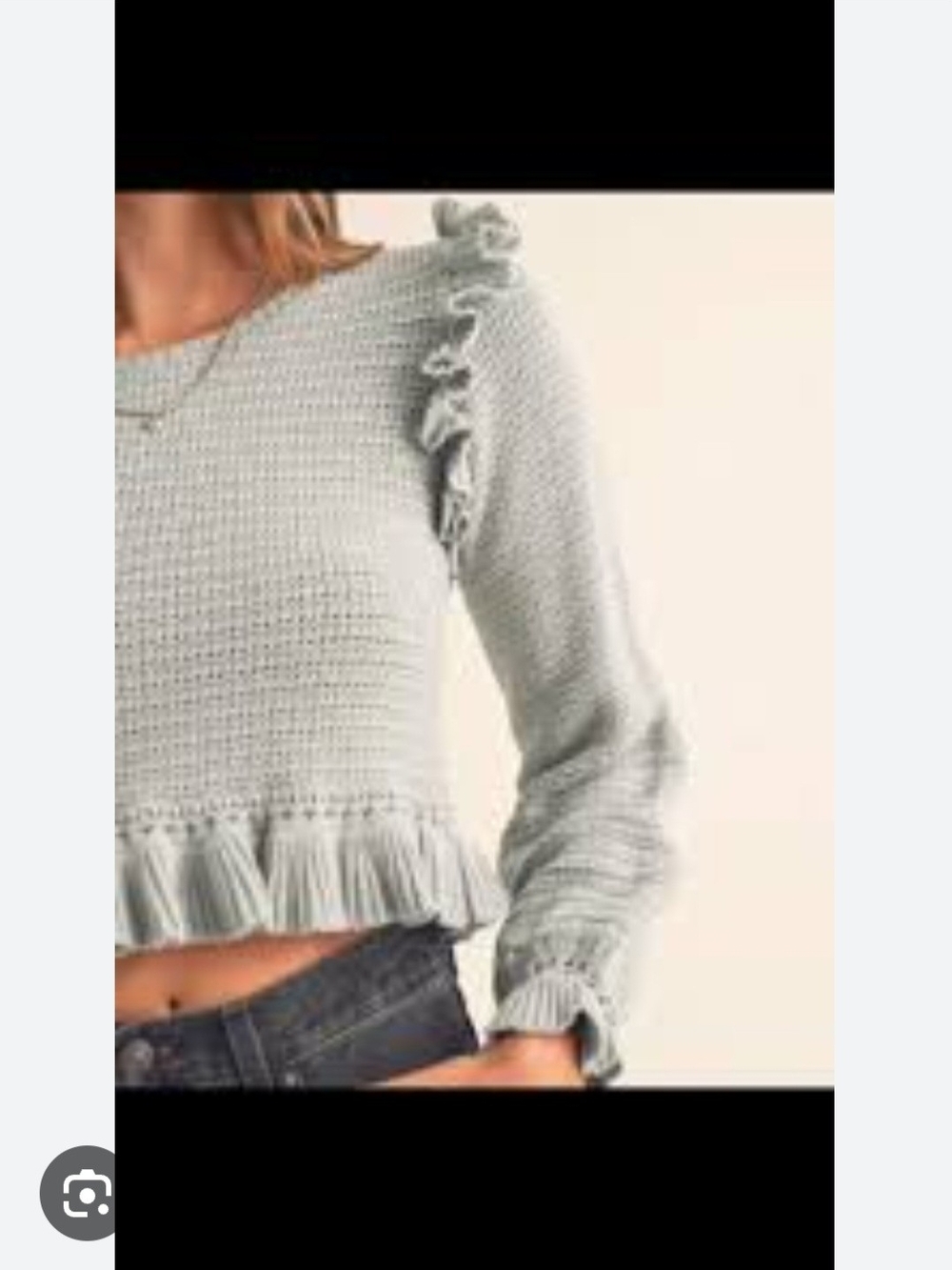 Women's Light Gray Ruffle Trim Knit Sweater Top